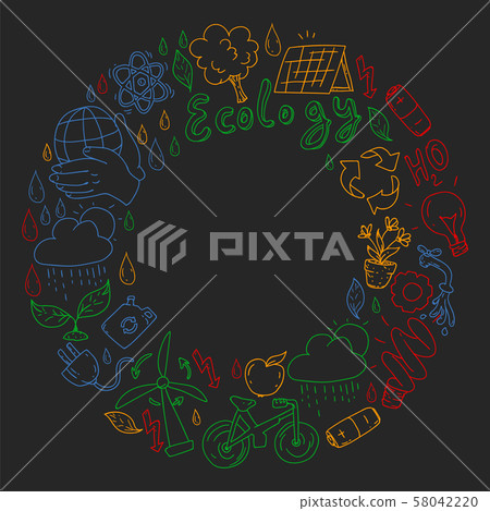 Vector logo, design and badge in trendy drawing style - zero waste concept, recycle and reuse 58042220