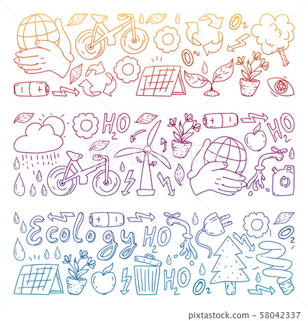 Vector logo, design and badge in trendy drawing style - zero waste concept, recycle and reuse Vector logo, design and badge in trendy drawing style - zero waste concept, recycle and reuse 58042337