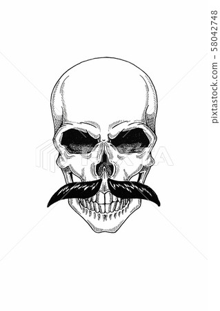 Monochrome illustration barbershop of skull with mustache, hipster haircut and on white background Monochrome illustration barbershop of skull with mustache, hipster haircut and on white background 58042748