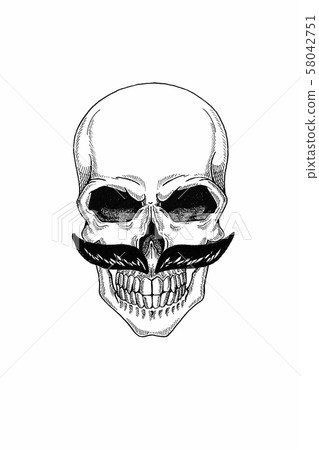 Monochrome illustration barbershop of skull with mustache, hipster haircut and on white background Monochrome illustration barbershop of skull with mustache, hipster haircut and on white background 58042751