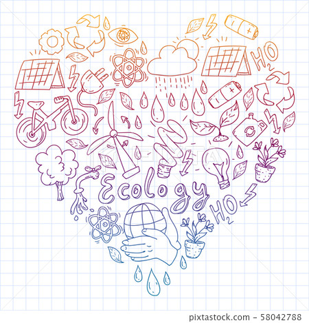 Vector logo, design and badge in trendy drawing style - zero waste concept, recycle and reuse 58042788
