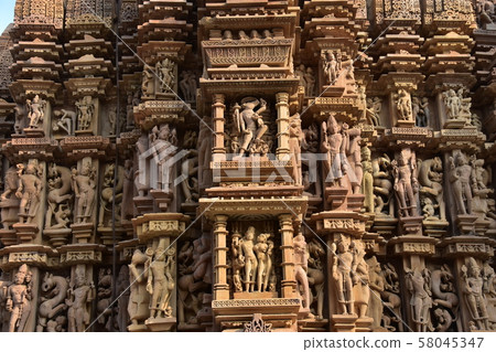Khajuraho, India, World Heritage Khajuraho Temple, beautiful sculpture building 58045347