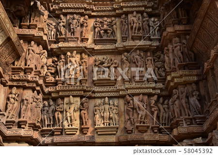 Khajuraho, India, World Heritage Khajuraho Temple, beautiful sculpture building 58045392