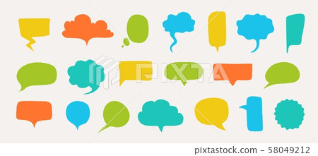 Hand drawn speech bubbles. Doodle text shapes elements with rough edges and noisy grunge texture Hand drawn speech bubbles. Doodle text shapes elements with rough edges and noisy grunge texture 58049212