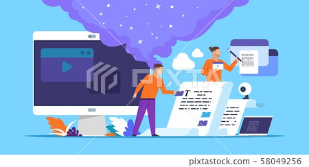 Copywriting. Blog content making with cartoon people characters, freelance article writer concept 58049256