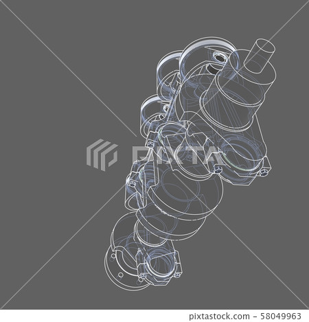 Engine pistons outline. 3D illustration 58049963