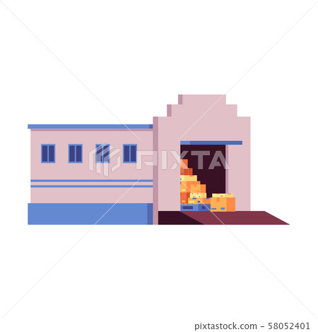 Flat Cartoon Warehouse Building Exterior With Stock Illustration 58052401 Pixta