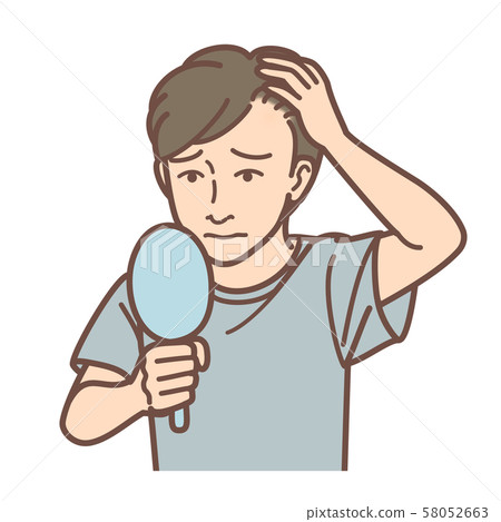 Men who care about hair in the mirror 58052663