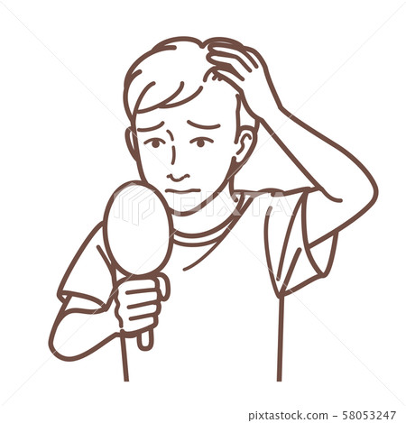 照鏡子的頭髮的男人Progress 2線描 照鏡子的頭髮的男人Progress 2線描 58053247
