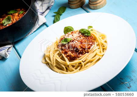 Italian pasta spaghetti bolognese 58053660