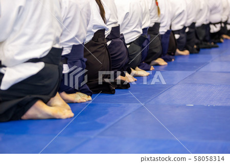People in kimono and hakama on martial arts training 58058314