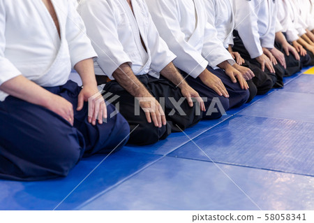 People in kimono and hakama on martial arts training People in kimono and hakama on martial arts training 58058341