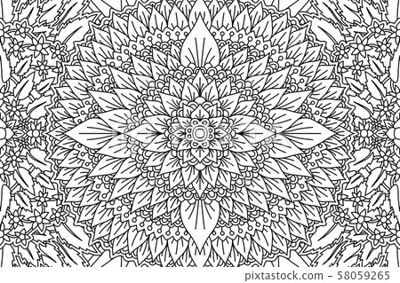 Floral pattern for coloring book page with foliage Floral pattern for coloring book page with foliage 58059265