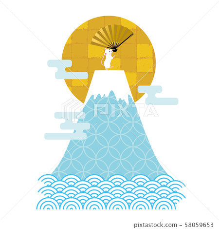 New Year's card 2020 material design Mt. Fuji mouse year vertical 58059653
