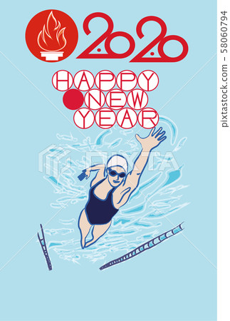 2020年新年賀卡_老鼠游泳 58060794