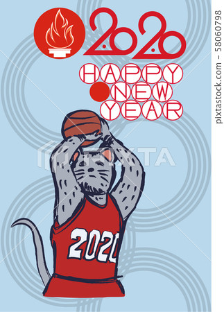 2020 New Year's card_mouse basket 58060798