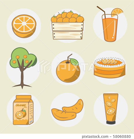 Orange product collection icons set, color outline 58060880