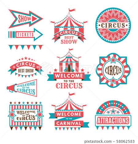 Labels in retro style. Logos for circus entertainment 58062583