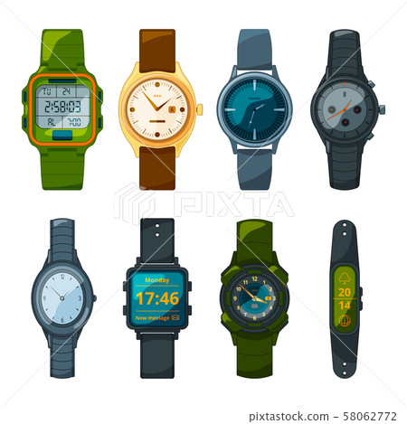 Classic and sport hand watches for men and women. Pictures in cartoon style 58062772