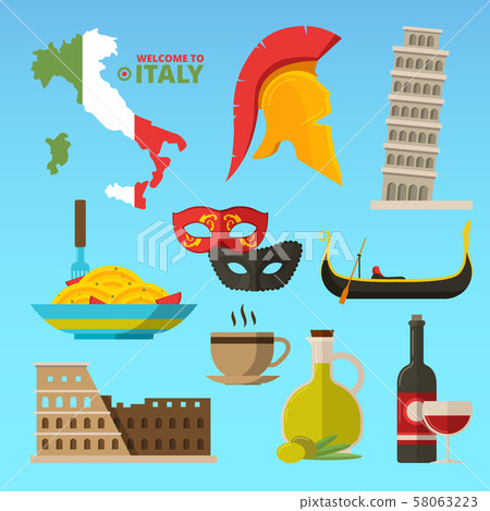 Vector historical symbols of rome italy. Illustrations in flat style 58063223