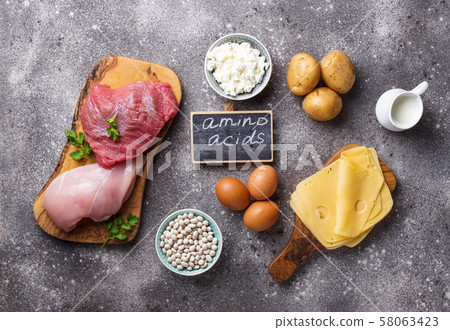 Products rich in amino acids. 58063423