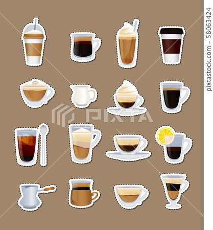 Vector coffee types stickers isolated 58063424