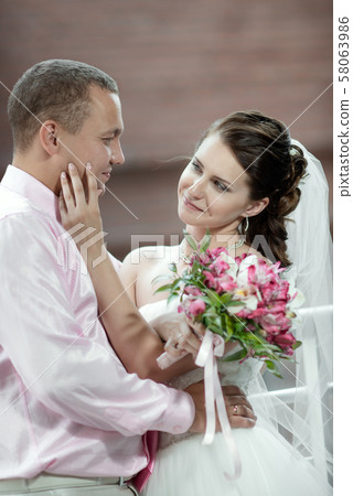 portrait happy newly married couple 58063986