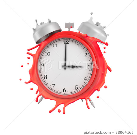 3d rendering of red alarm clock melting isolated on white background 3d rendering of red alarm clock melting isolated on white background 58064165