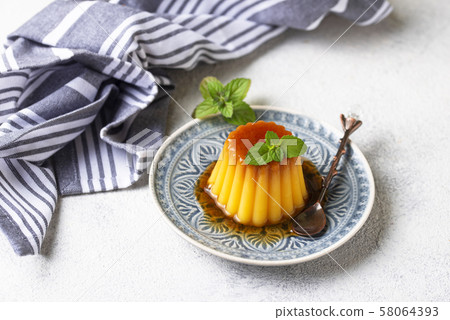 Flan or creme caramel dessert 58064393