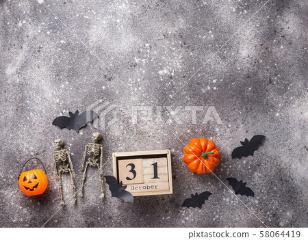 Halloween background with wooden calendar Halloween background with wooden calendar 58064419