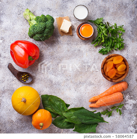 Healthy products rich in vitamin A Healthy products rich in vitamin A 58064587
