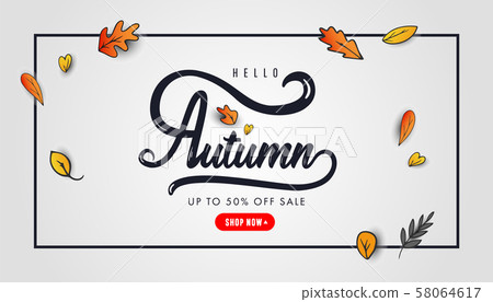 Autumn sale or hello autumn design poster. 58064617