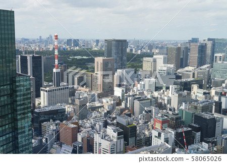 Tokyo scenery Ginza seen from Shiodome Hibiya, Imperial Palace 2019 58065026