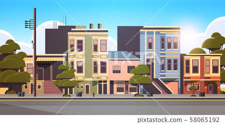 city building houses exterior modern town street in summer season sunset cityscape background city building houses exterior modern town street in summer season sunset cityscape background 58065192