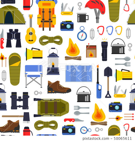 Vector flat style camping elements pattern or background illustration Vector flat style camping elements pattern or background illustration 58065611