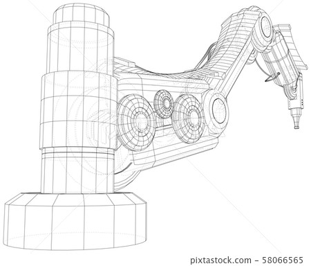 Robotic Arm Hand isolated on white. Technical wire-frame. Vector rendering of 3d 58066565