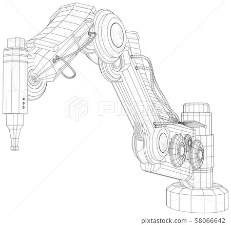 Robotic Arm Hand isolated on white. Technical wire-frame. Vector rendering of 3d Robotic Arm Hand isolated on white. Technical wire-frame. Vector rendering of 3d 58066642