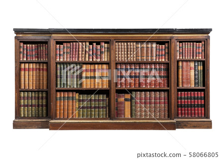 vintage low  open bookcase cabinet isolated on 58066805