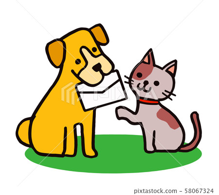 Dog and cat barking for a letter Dog and cat barking for a letter 58067324