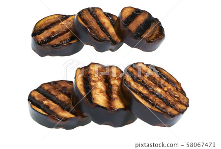 grilled chopped by circles eggplants isolated on grilled chopped by circles eggplants isolated on 58067471