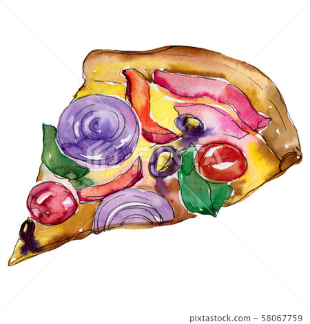 Fast food itallian pizza set. Watercolor background illustration set. Isolated pizza illustration Fast food itallian pizza set. Watercolor background illustration set. Isolated pizza illustration 58067759