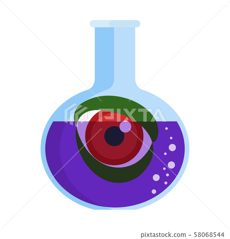 Evil red eye floats in a violet liquid inside the bulb 58068544