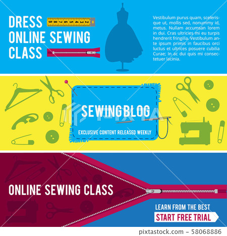 Horizontal banners for tailor shop with pictures of sewing tools Horizontal banners for tailor shop with pictures of sewing tools 58068886