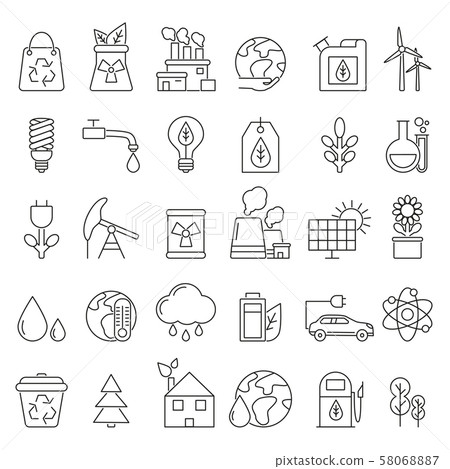 Eco symbols in mono line style. Industrial and ecology pictures set Eco symbols in mono line style. Industrial and ecology pictures set 58068887