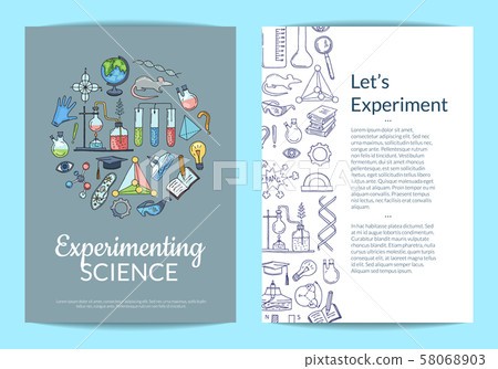 Vector card or flyer template with sketched science or chemistry elements on plain background and 58068903