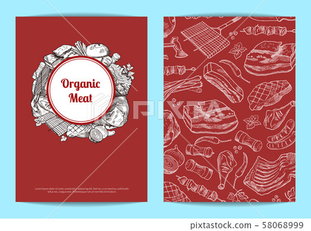 Vector hand drawn meat elements for butchers shop 58068999