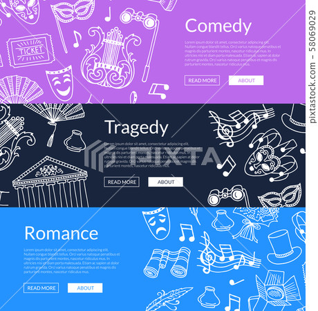 Vector doodle theatre elements banners illustration Vector doodle theatre elements banners illustration 58069029
