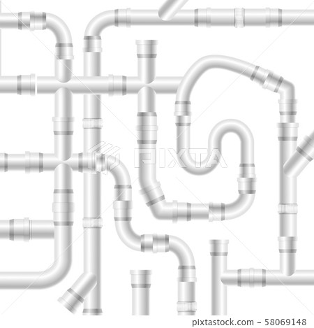 Realistic Detailed 3d White Blank Pipe Seamless Pattern Background. Vector 58069148