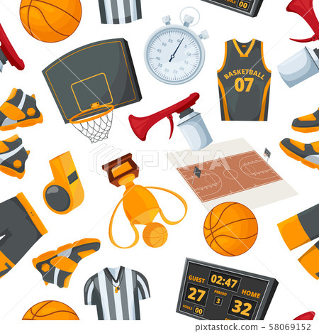 Vector seamless pattern at basketball theme. Illustrations in cartoon style Vector seamless pattern at basketball theme. Illustrations in cartoon style 58069152
