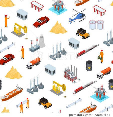 Oil Gas Industry Concept Seamless Pattern Background 3d Isometric View. Vector 58069155